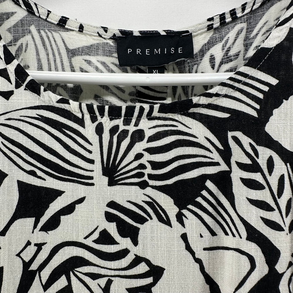 PREMISE Black & White LINEN Sleeveless BOHO Botanical Tank Top Shirt WOMENS XL - Picture 3 of 9